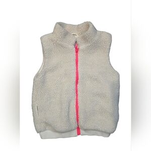 GAP‎ Kids Sherpa Fleece Vest L Cream Off-White with Pink Zip Cozy Winter Layer